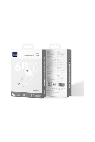 Wiwu Wi-g037 Jade Dynamic Serisi Avs Özellikli Gan Tech Pd Şarj Başlığı 60w Beyaz