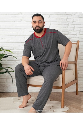 Lukitus Kısa Kol Pamuk Süprem Erkek Büyük Beden Pijama Takımı Füme Lukitus Kısa Kol Pamuk Süprem Erkek Büyük Beden Pijama Takımı Füme