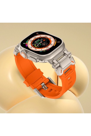 Apple Uyumlu  Watch  Ultra 1/2 49mm Titanyum Metal Bağlantı Kitli Silikon Kordon 101