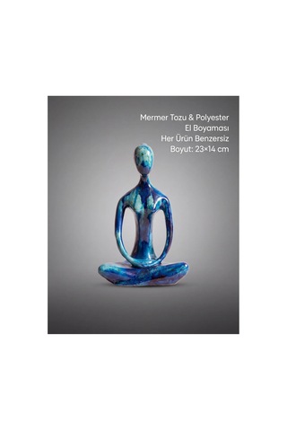 Dekoratif Yogacı Heykeli Mavi 23x14 Cm Meditasyon Yoga Figürü, Modern Biblo Ve Masaüstü Dekor Objesi