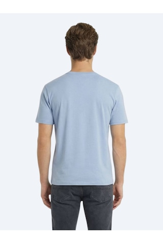 Kip Açık Mavi Düz %100 Pamuk T-shirt