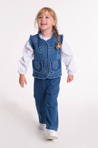 Le Petit Sole Kız Çocuk Yelek Gömlek Pantolon 3'lü Denim Takım Mavi