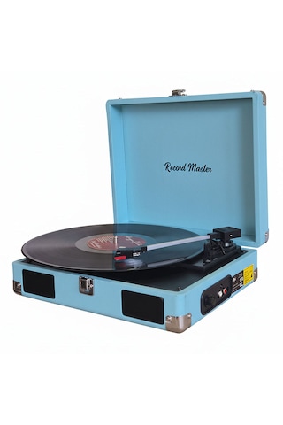 Record Master Rm-311 Pikap - Tüm Plaklar İle Uyumlu- Power Banklere Bağlanarak Kullanılabilme Mavi