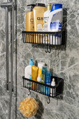 Ata Home Banyor 6'lı Banyo Seti Yapışkanlı Banyo Düzenleyici Şamp Siyah