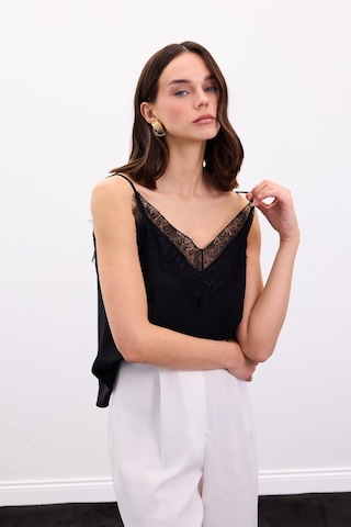 Sateen Dantel Detaylı Askılı Bluz - Siyah-136873 Siyah