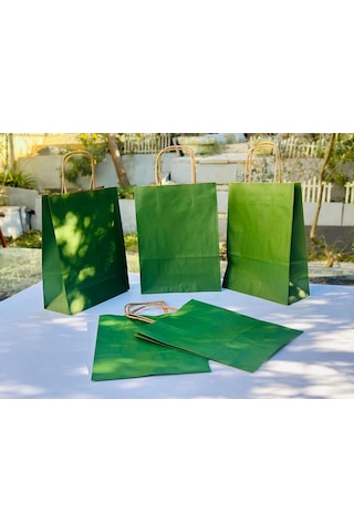 1.kalite 18x8x24 Cm 5 Li Yeşil Renkli Kraft Kağıt Çanta, Hediye Poşeti, Hediye Paketi, Kraft Çanta