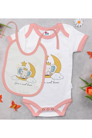 Bk Kids Sweet Dream Tasarımlı Pembe Bebek Body Zıbın Ve Mama Önlü Çok Renkli