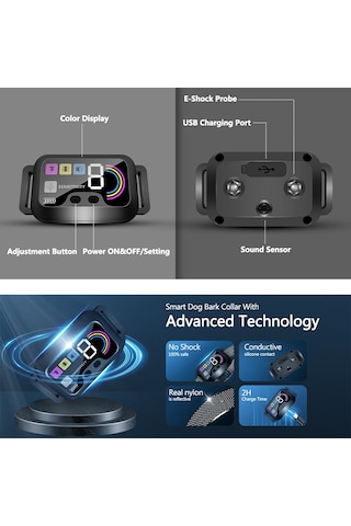 Köpek Eğitim Cihazı Köpekler İçin Havlama Tasması Renkli Ekran Akıllı Köpek Eğitmeni Su Geçirmez Ip6-siyah