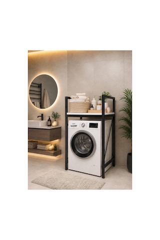 Lifos Beyaz/siyah Raflı Çamaşır Makinesi Dolabı Kurutma Makinesi Dolabı Metal Banyo Dolabı