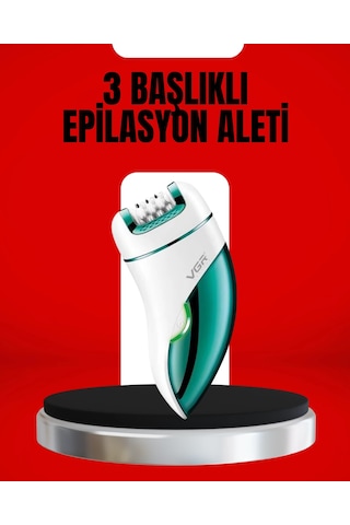 Mey İthalat 3'ü 1 Arada Epilatör Su Geçirmez Metal Başlıklı Led Işıklı 90 Dakika Şarjlı