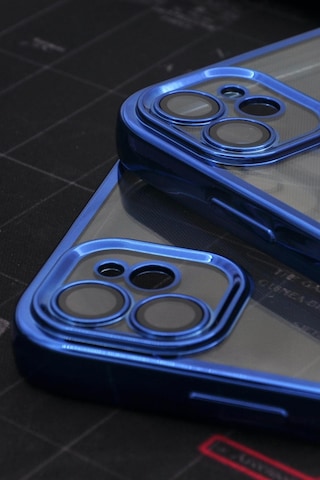 Apple Uyumlu iPhone 11 Saks Mavi Renkli Kenarlı Lazerli Şeffaf Kılıf Lens Korumalı