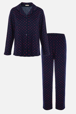 Kadın Lacivert Kırmızı Kalpli Desenli Pamuklu Düğmeli Pijama Takımı Ko6101pj-2 Çok Renkli