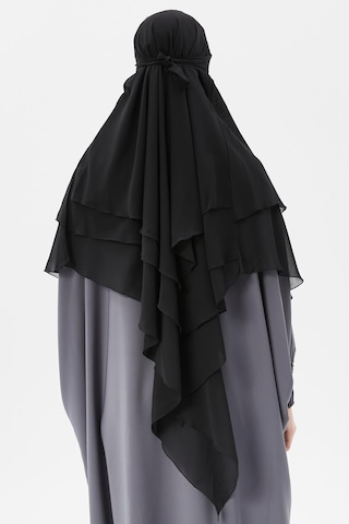 Altobeh Hazır Pratik Şifon Üç Katlı Peçeli Üçgen Hac Umre Şalı Sufle Hijab Nikap Siyah