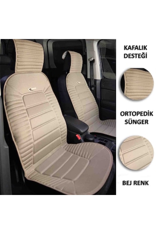 Lüks Oto Koltuk Minderi Ortopedik Kalın Süngerli 2 Li Set Bej