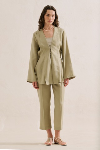 Manuka Keten Pileli Kimono Ceket Taş Ss26ckt00016-0225