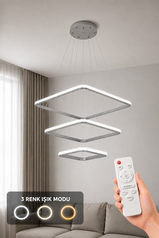 Melo 3'lü Led Sarkıt Avize 3 Renk Kumandalı Gri