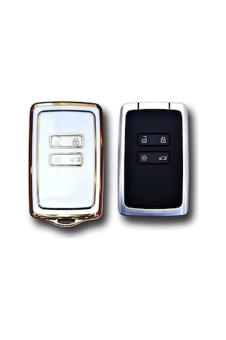 Lüx Renault Clio Uyumlu E-tech Austral Megane E-tech 4 Buton Nano Anahtar Kılıfı Beyaz Gold Renk