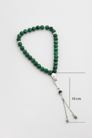 Doğal Malahit Taşlı 23 Cm Gümüş Tesbih Beyaz