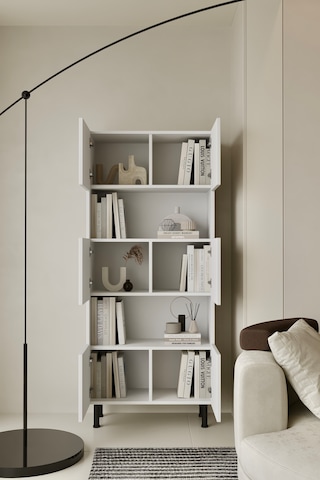 Hitit Kitaplık 175 Cm - Vitrin - Gümüşlük 100% Mdf Metal Ayak Beyaz