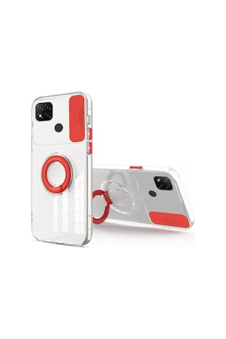 Ally Xiaomi Redmi 9c Kılıf Sürgülü Kamera Lens Korumalı Yüzük Standlı Silikon Kılıf- 5775 Şeffaf