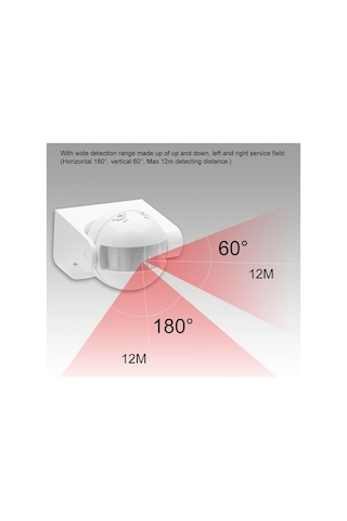 Pazly Ac 220v-240v 180 Ip44 Pır Hareket Sensörlü Dış Mekan Aydınlatma, 12m Mesafe, 3-2000lux Enerji Tasarruflu Otomatik Farklı Renkler Diğer