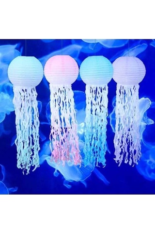 Opulentliving Renkli Denizanası Kağıt Fener Seti - 6 Adet Pembe Yuvarlak Parti Dekorasyonu Pembe