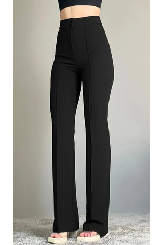 Krep Kumaş Likralı Önü Çimalı Kahverengi Kadın Palazzo Pantolon Siyah