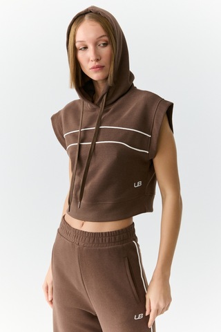 Urban Beat Elenora Kadın Kapüşonlu Düşük Omuz Kahverengi Sweatshirt Kahverengi
