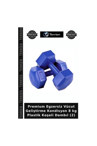 Premium Egzersiz Vücut Geliştirme Kondisyon 8 Kg Plastik Koşeli Dambıl 2