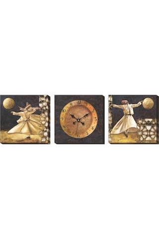 Mevlana Semazen Üçlü 3 Lü Kanvas Canvas Duvar Saati