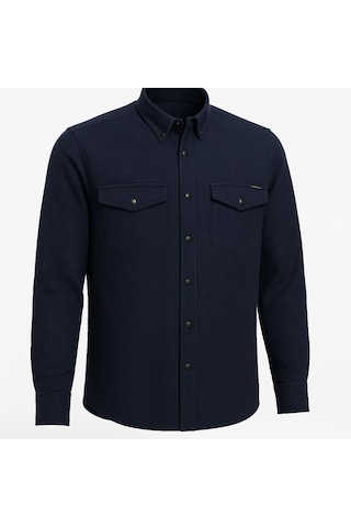 Yxc Uzun Kol Slim Fit Erkek Örme Cepli Gömlek - 7438 Lacivert