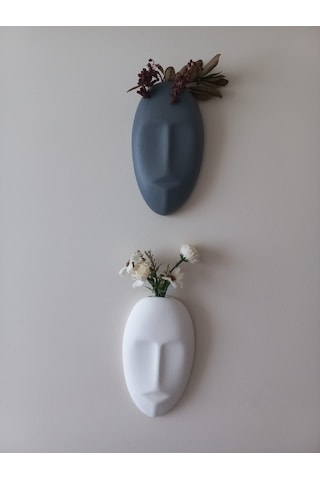 Dekoratif 2'li Yüz Duvar Vazosu, Duvar Süsü ,heykel Aksesuar Beyaz Gri