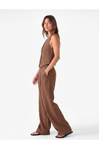 Koton Koton X Şahika Ercümen - Cepli Pile Detaylı Baggy Keten Pantolon Kahverengi 6sak40262ew Kahve