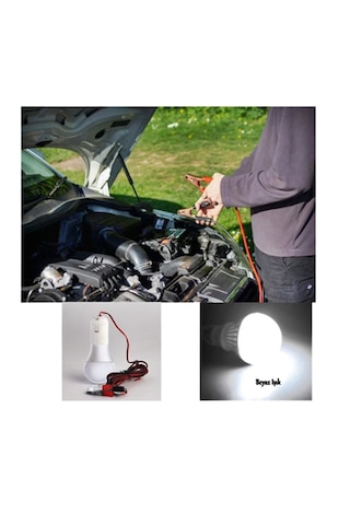 Seyyar Kablolu Led Ampul- Akü Takviye Maşalı 1.8 Metre Kablolu- 12volt 5watt Beyaz Led Ampul 1