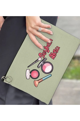 Bk Gift Kişiye Özel İsimli-1 Astarlı Mint Yeşili Portföy Çanta 30x21cm, Baskılı El Çantası, Organizer Çanta