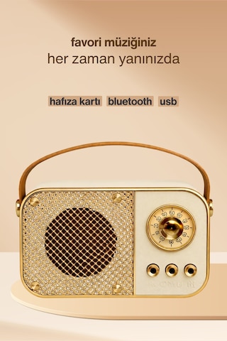 Nostaljik Bluetooth Hoparlör Bluetooth 5.2 Usb & Tf Kart Destekli Led Taşınabilir Speaker