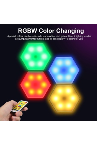 Rgb Led Renk Değiştiren Altıgen Dolap Işığı Beyaz 6 Adet Beyaz