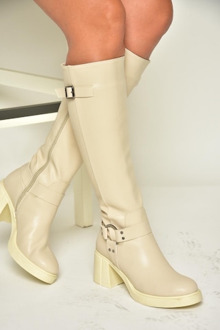 Fox Shoes T282832009 Bej Kalın Topuklu Kadın Çizme Bej