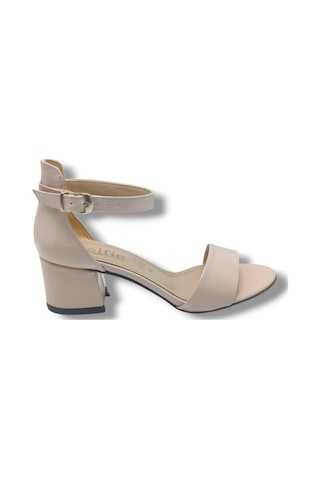 Selfie 4601-26 Rugan Tek Bant Orta Topuk Fashion Kadın Sandalet 5,5cm Bej