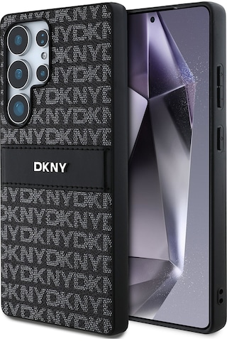 Galaxy S25 Ultra Kılıf Dkny Uyumlu Lisanslı Kartlıklı 3d Yazılı Repeat Texture Pattern Kapak Siyah