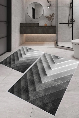 Eliana Home Dijital Baskı 2'li Banyo Paspas Takımı Lna5-1609 100x60 Ve 60x50 Cm Siyah