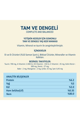 Somonlu Yaş Konserve Yetişkin Kedi Maması, Jöle İçinde Parça Etli, 400 Gr X 12 Adet
