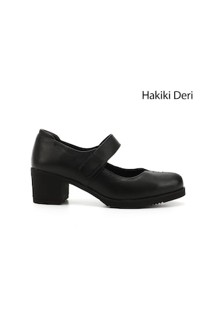 Gönderi(R) Gönderi R Siyah Kalın Topuklu Mary Jane Hakiki Deri Ayakkabı Siyah