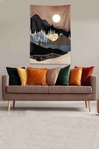 Pelangi Bej Ay Tutulması Leke Tutmaz Kadife Kumaş Duvar Örtüsü Duvar Halısı Tapestry Dwll317, 140 X 140 Çok Renkli