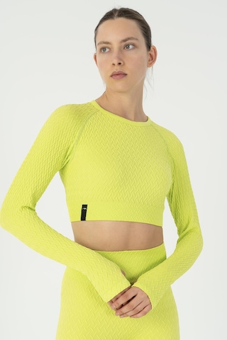 Maraton Slimfit Kadın Bisiklet Yaka Neon Yeşil Crop Top Neon Yeşil