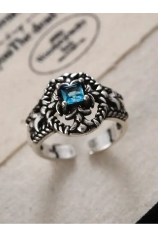 925 Ayar Gümüş Zirkon Mavi Taşlı Yüzük