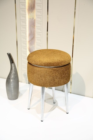 Bella Metal Ayaklı Puflu Teddy Kumaş Sehpa Krom Turuncu Chrome Orange