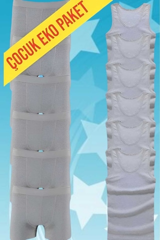 Uniquetrenders Erkek Çocuk İkili Set Pamuklu Penye 6 Atlet 6 Boxer Gri