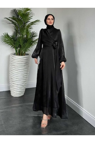 Yandan Bağlamalı Organze Abiye Siyah