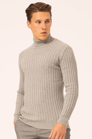 Ateş Triko Erkek Balıkçı Yaka Slim Fit Fitilli Triko Kazak 6091288 Gri